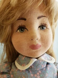 Handmade Cloth Girl Doll 20 in. Signed w Panties Slip Dress Ribbons Shoes Socks - Picture 1 of 15