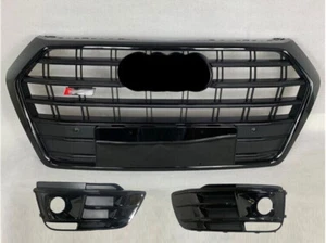 For Audi Q5 SQ5 2018 2021 Front bumper Upper Black Grille Grill & Fog Lmp Bars - Picture 1 of 4