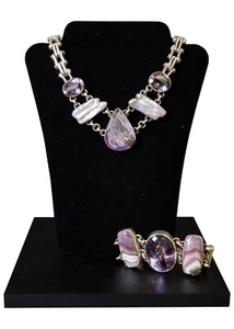 Stephen Dweck Amethyst Glacier Quartz Biwa Pearl & Sterling Necklace & Bracelet - Picture 1 of 12