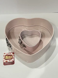 2 pc Bakeshop Pink Heart Shaped 10” & 4.5” Hinged Spring Form Cake Pans - NEW! - Picture 1 of 16