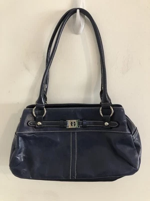 Bolsa satchel Giani Bernini couro azul marinho alça dupla 3 compartimentos - Imagem 1 de 4
