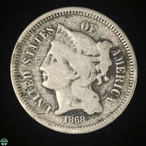 1868 Three Cent Nickel - Very Goood Details - Picture 1 of 2