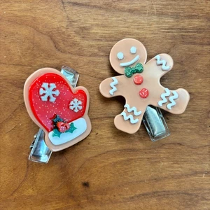 Pinzas para el cabello navideñas, manopla y pan de jengibre hombre, NUEVO - Imagen 1 de 3