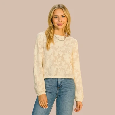 The Limited Women’s Sweater M Blush Floral Knit Long Slv Elegant Dressy Casual - Image 1 of 4