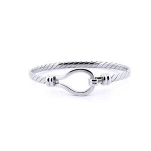 Ladies Sterling Silver Jewelco London Rope Stirrup Hook Loop Bangle 7" 18cm - Picture 1 of 4