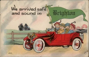 Pennant We arrived safe and sound in Brighton c1910,IN LaGrange County Indiana - Picture 1 of 2