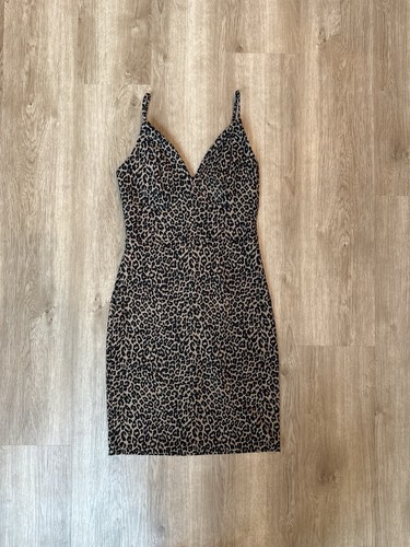 VALENTINO Abito Bodycon Stampa Leopardata Express XS Stampa Animalier Spaghetti Strap Nuovo con etichette