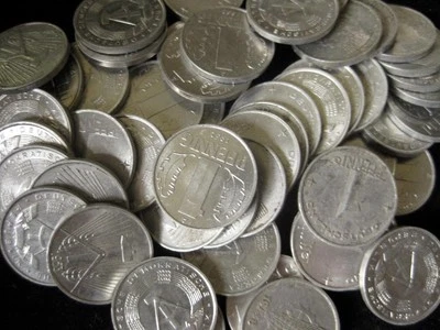 East Germany DDR pre 1963 F-BU  bank roll of 50  coins F-VF pfennig bought  1963 - Image 1 of 4