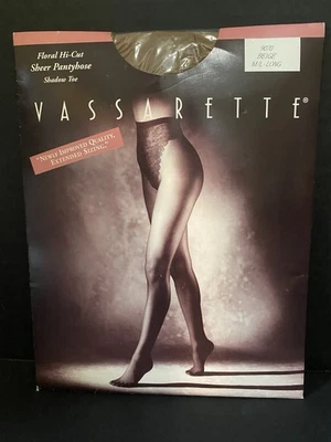 Panty Vassarette Floral Encaje Corte Alto Beige Talla M/L Largo Nylon Pantimedias Foto 1 de 4