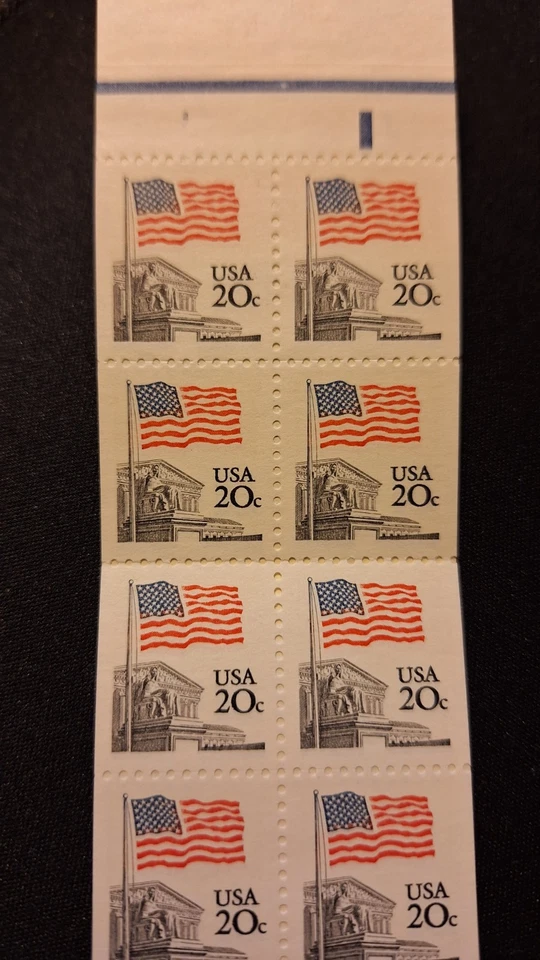 Scott #1896B P#2, M/F/NH, Flag over Memorial, Book of 20, 20 cent, 1st Class St  - Image 1 of 3