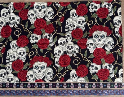 Skull Fabric Day Of The Dead Dia De Los Muertos Fabric .42 Yard Ribbons 4 Yards - Image 1 of 4
