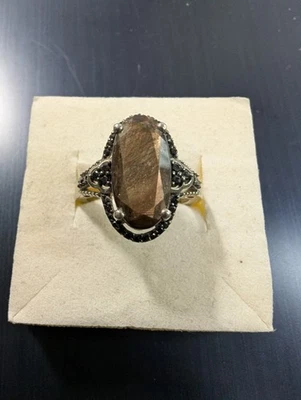 Anel de prata esterlina espinélio preto safira chocolate 15x7mm tamanho 8 DAD238 - Imagem 1 de 4