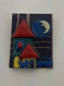 House Pins By Lucinda Vintage Brooch Collectible Handmade Moon Dog - Picture 1 of 5