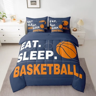 Conjunto de edredom de basquete com lençóis queen size cinza tema esportivo 7 peças Be... - Imagem 1 de 4
