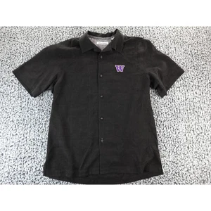 Tommy Bahama Camp Shirt Huskies Fußball bestickt Panelback Seide Medium M - Bild 1 von 13