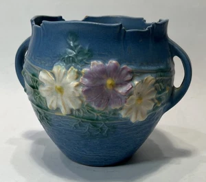 Roseville Art Pottery patrón cosmos azul c. 1940 Jardiniere #649-5 usado en excelente estado - Imagen 1 de 5
