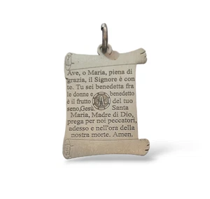 Medaille Pergament Gebet Mit Ave Maria Graviert IN Silber - Imagen 1 de 1