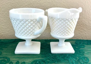 Vtg. Westmoreland Milk Glass Sugar Bowl & Creamer English Diamond Point Pattern - Picture 1 of 11