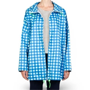 Gorman Rain Coat Jacket Size S/M Blue White Checkered Gingham GUC - Picture 1 of 10