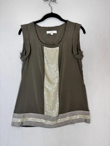 Ann Taylor Loft Shirt Womens Small Brown Tank Top Blouse Sequin Scoop Neck - Picture 1 of 15