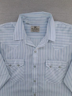 Vtg 70s Pearl Snap Shirt Men Large 17 34 White Stripe Western Sawtooth Made USA - Image 1 of 4