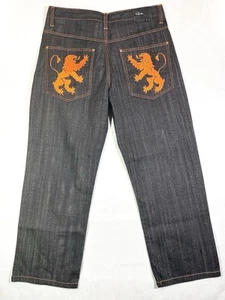 ESMX Wide Leg Skater Y2K Baggy Punk Grunge Embroidered Jeans Size 38x32 - Picture 1 of 9