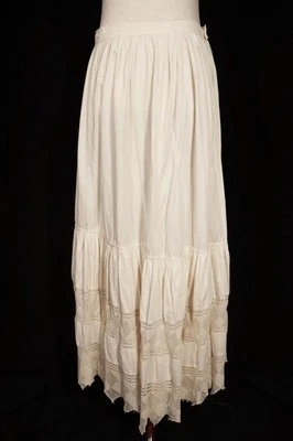 Enagua francesa eduardiana antigua rara de algodón con encaje en capas cintura de 28" Foto 1 de 4