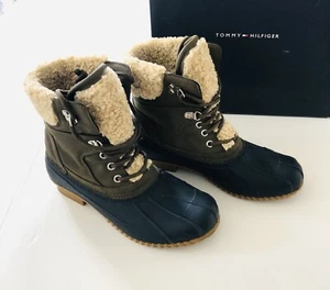 Tommy Hilfiger Boots Rainah Eur 38 US 7 M Waterproof Shoes Lace Up Navy Fur - Picture 1 of 10