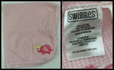 "Manta de bebé SWIGGLES térmica tejido gofre corazones de elefante rosa 31"" X 31""" Foto 1 de 4