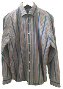 Bugatchi Uomo Mens Dress Shirt Classic Shaped Fit Medium Multicolor Cotton - Picture 1 of 8