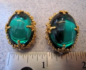 VINTAGE ORIGINAL MVH CLIP ON EARRINGS PRINCESS MICHAELA VON HABSBURG CROWN GREEN - Picture 1 of 19