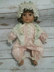 Seymour Mann Hug 'N Hold Vinyl Cloth 16" Baby Doll  Brown Hair Curly Brown Eyes  - Picture 1 of 6