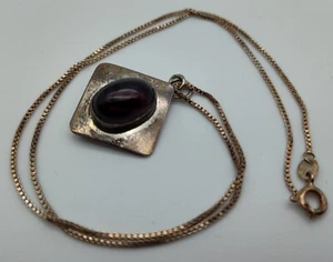 Vintage ovaler Anhänger Granat Farbe Cab Sterling Nilsson 925 Anhänger Halskette - Bild 1 von 4