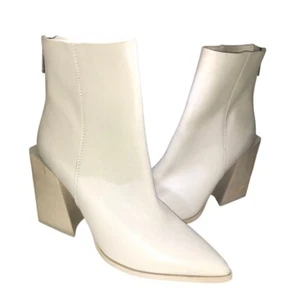STEVE MADDEN TISH Boot 6 Bone LEATHER ANKLE BOOTIE Block Heel Pointy Zip Up Shoe - Picture 1 of 13
