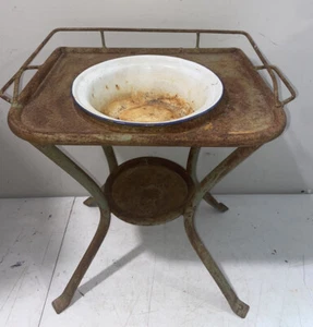 Vintage Enamel Wear Wash Stand 13 1/2" Tall Top 13"x 10" 8" Bowl - Picture 1 of 14
