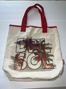 Del Sol Palm Tree Red & beige Tote Canvas Shopping Bag - Picture 1 of 10