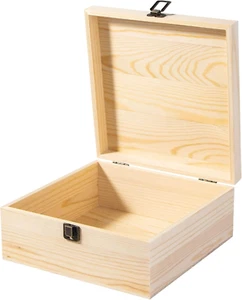 Unfinished Wooden Storage Box with Hinged Lid, Large Keepsake Box, Rustic Wood G - Picture 1 of 7