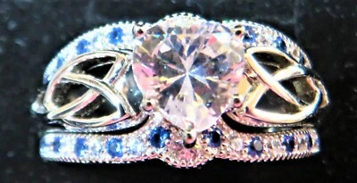 EverMarker Parejas Doble Anillo Forma Corazón Azul Cúbico Z Mujeres Compromiso - Talla 8,5 Foto 1 de 4