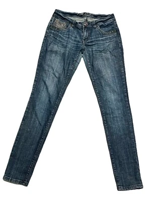 LA Idol Women’s Blue Jeans Size 9 Skinny Straight Embroidered Rhinestone - Image 1 of 4