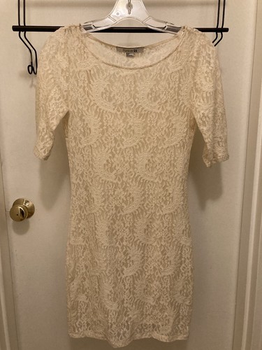 OFF WHITE Abito donna bianco sporco manica lunga Forever 21 taglia S pizzo