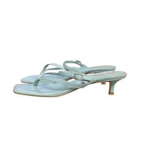 STEVE MADDEN Jessa Strappy Slip On Thong Kitten Heel Sandals Blue Leather Sz 10 - Picture 1 of 8