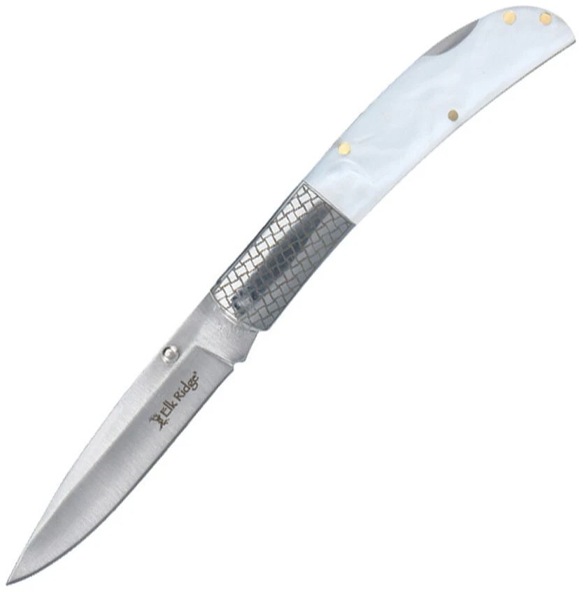 Cuchillo Plegable Elk Ridge Lockback 3" Satinado 3Cr13MoV Hoja de Acero Blanco Mango POM Foto 1 de 1
