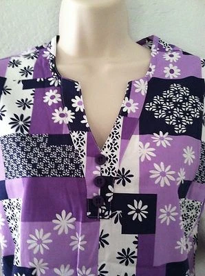 {XS} ICU Medical Uniform Scrub Top 41311 Madison/Flowers Purple w/ White - Image 1 of 4