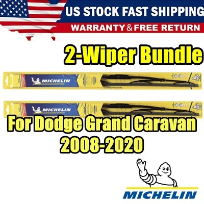 For Dodge Grand Caravan (2008-2020) -FRONT Pair For Michelin Wiper Blades Set - Imagem 1 de 4