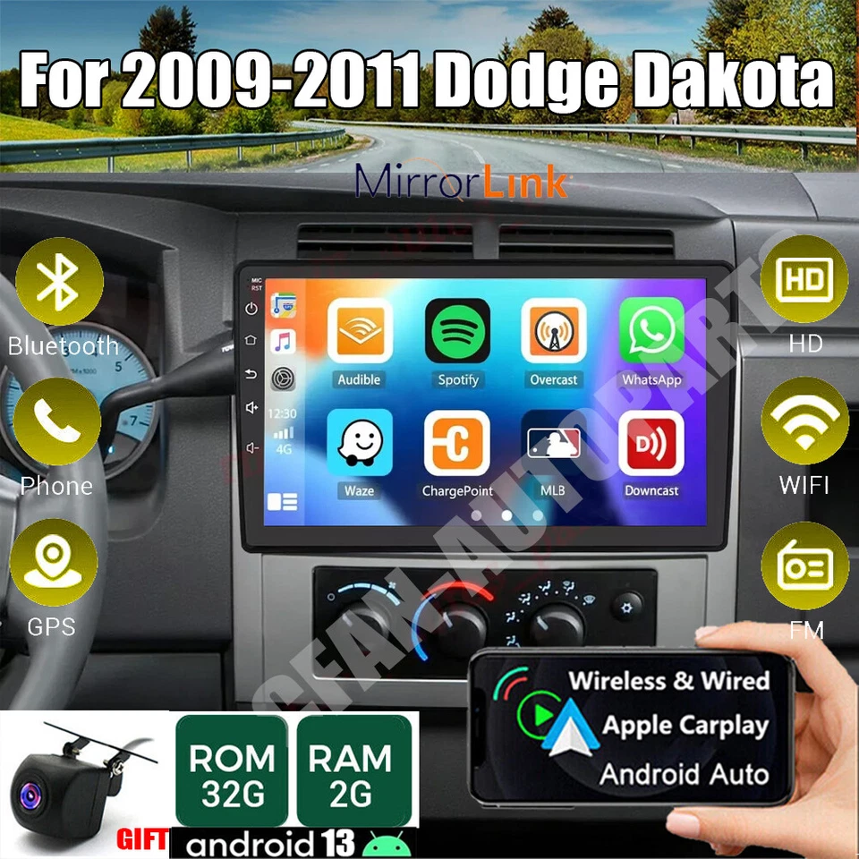 10.1'' Apple Carplay GPS For 2007-2012 Dodge Dakota Android Car Stereo Radio - Image 1 of 4