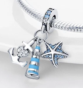 Lighthouse Anchor Star Fish Anchor Love Heart Genuine Sterling Silver 925 Mum - Foto 1 di 1
