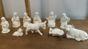 Vintage Ceramic 10 Pc. Nativity Set White Glazed 3 Inch - Picture 1 of 12