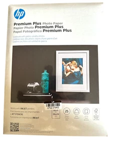 Papier fotograficzny HP Premium Plus błyszczący 80 lb, 8,5x11 cali 25 arkuszy drukarki atramentowe (G) - Zdjęcie 1 z 2
