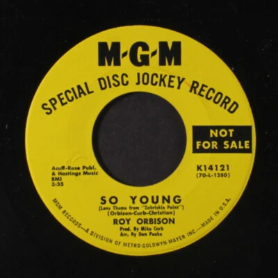 ROY ORBISON: so young / same MGM 7" Single 45 RPM - Image 1 of 2