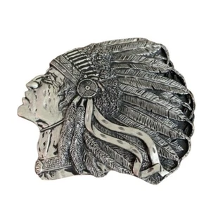 Vtg Bergamot Brass Works American Indian Chief Pewter Belt Buckle Made In USA - Picture 1 of 11